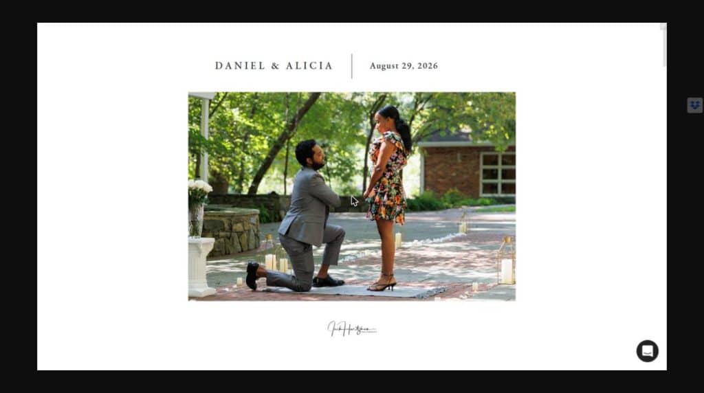 Daniel proposing to Alicia at Rockwood Manor Park in Potomac, Maryland